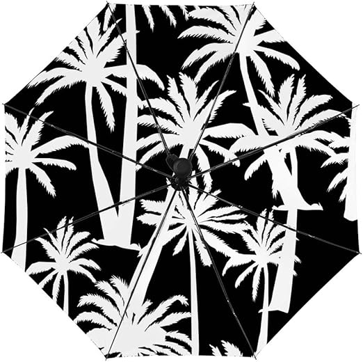CHEHONG Automatic Umbrella Folding Umbrellas Black Rubber Palm Tree White Black Windproof