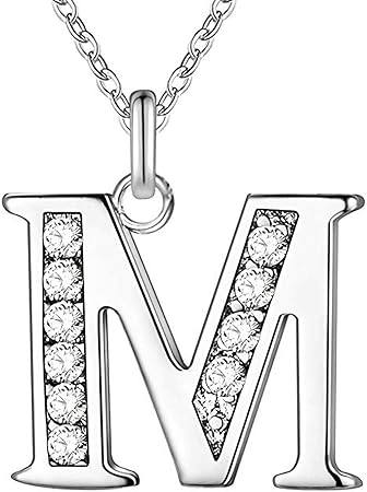 M JewelBeauty Cubic Zirconia Small 26 Letters Alphabet Personalized Charm Pendant Necklace for Men /& Women Silver Tone
