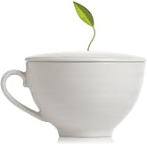 Tea Forte Caf&eacute; Cup with Lid, White, 8 oz | Porcelain Cup &amp; Matching Lid - Custom Steeping Cover - Microwave &amp; Dishwasher Safe - Elegant Tea Mug