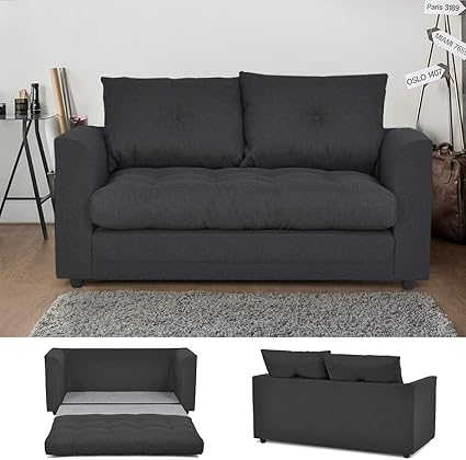 Furniture R France Canape 2 Places Convertible Deplimousse Banquette Lit Noir Tissu Contemporain L 149 X P 75 Cm Amazon Fr Cuisine Maison