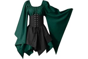 Hinvhai Renaissance Dress Women, Medieval Renaissance Costume Cosplay Over Dress Halloween Vampire Bride Costumes with Corset