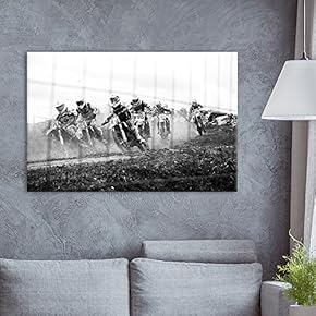 Canvas Wall Art Sports Theme - Motorcycle Racing Competition - Giclee Print Gallery Wrap Modern Home Art Ready to Hang - 12x18 inches