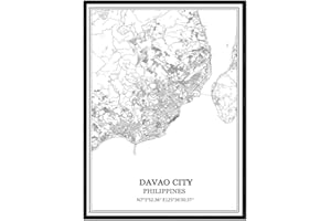 TANOKCRS Davao City Philippines Map Wall Art Canvas Print Poster Artwork Unframed Modern Black and White Map Souvenir Gift Home Decor 12x16 Inches