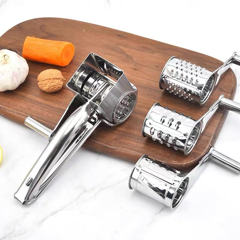 ZPSHYD Hand Crank Stainless Steel Rotary Cheese Grater Set - with Coarse Grater/Fine Grater/Slice Drum Grater - for Parmesan Cheese,Garlic and More