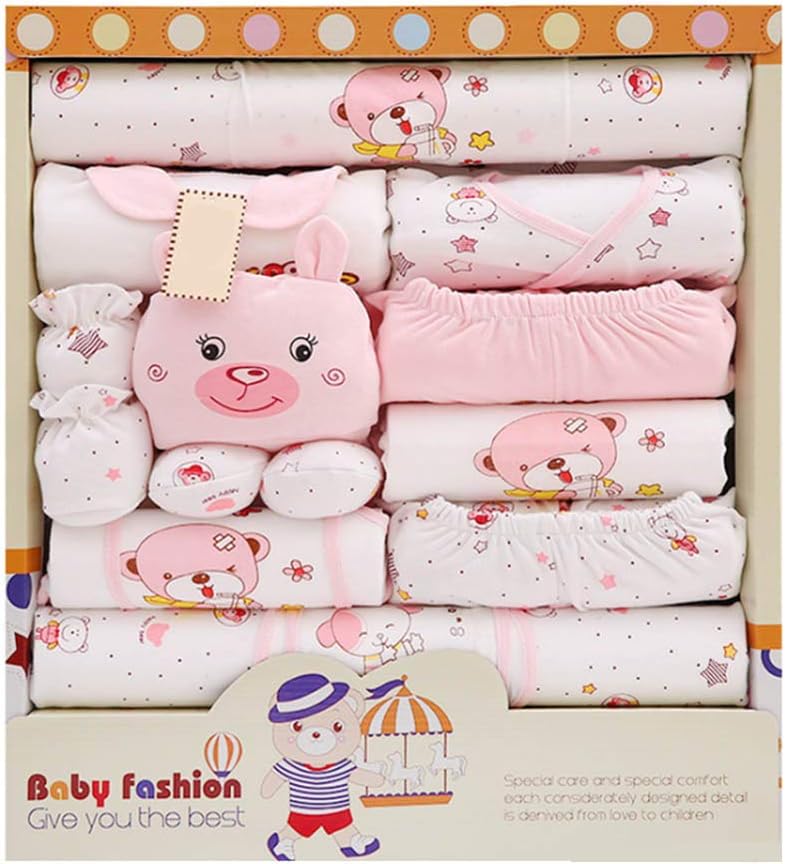 Skyoo 17 Pieces Newborn Essentials Clothes Unisex Baby Layette Gift Sets (Pink)