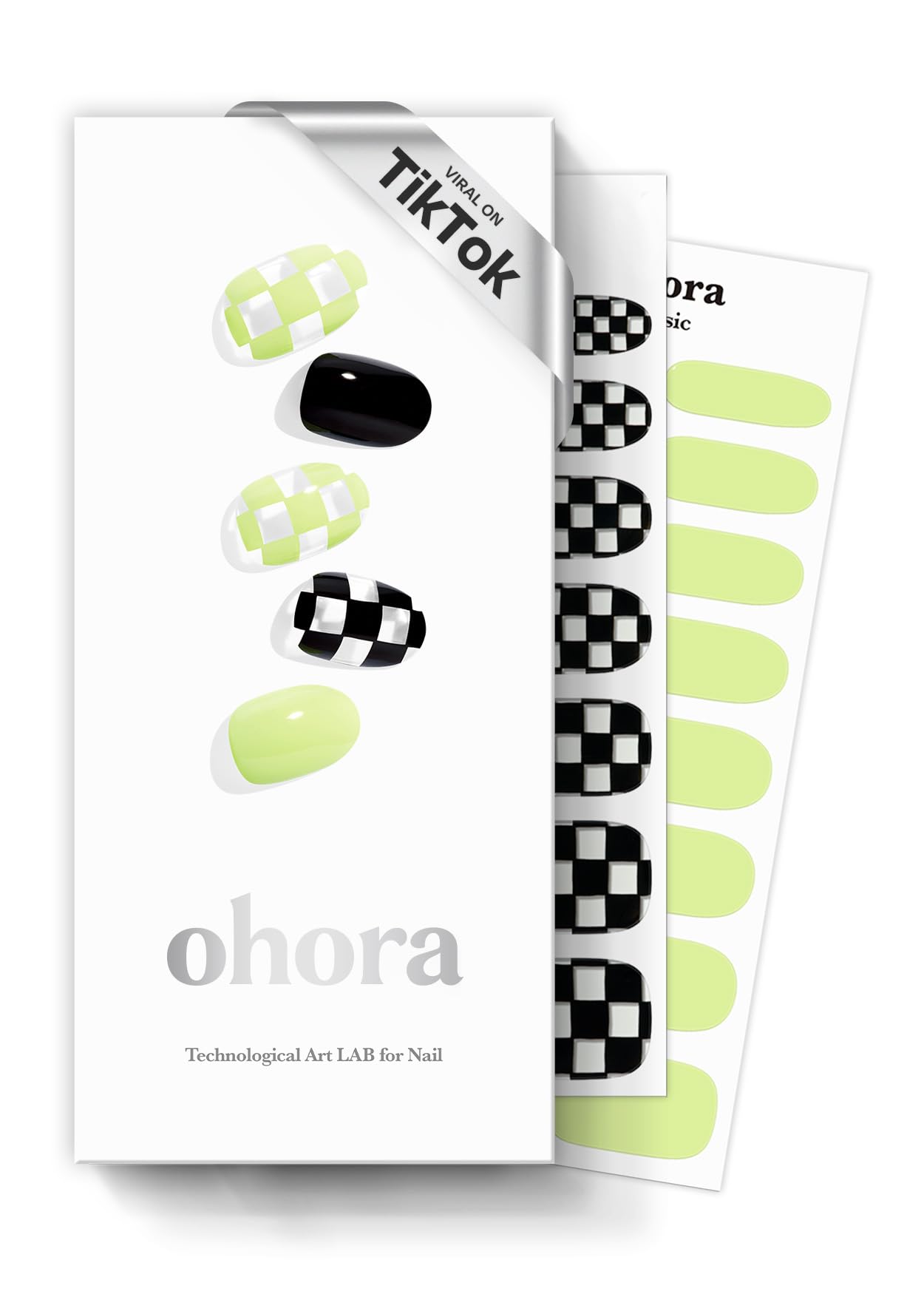 Photo 1 of ohora Semi Cured Gel Nail Strips (N Racer) - Green, Patterned, Works with Any UV/LED Lamps, Salon-Quality, Long Lasting, Easy to Apply & Remove - Includes 2 Prep Pads, Nail File & Wooden Stick