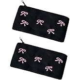 zaoalife Bow Makeup Bag, Zipper Make Up Pouch Canvas Cosmetic Bag,Small Makeup Bag Cosmetic Pouch Bags Cute Toiletry Bag for Women Girls Travel