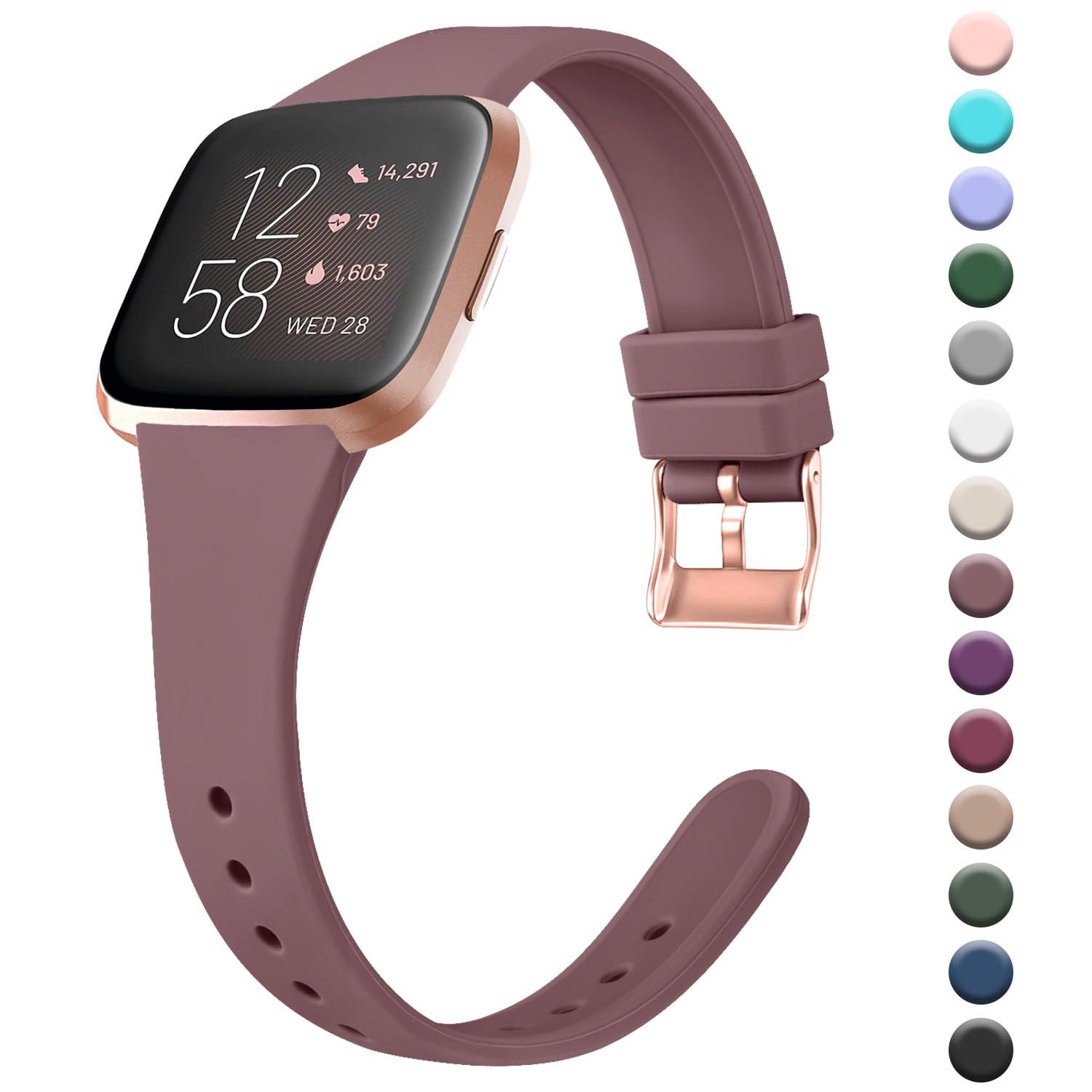Strap for Fitbit Versa 2 Straps for Women Men / Fitbit Versa Lite Strap, Soft Slim Thin Silicone Replacement Strap Wristband Watchband Small Large compatible with Fitbit Versa 2 (Smoke purple, Small) — image 1