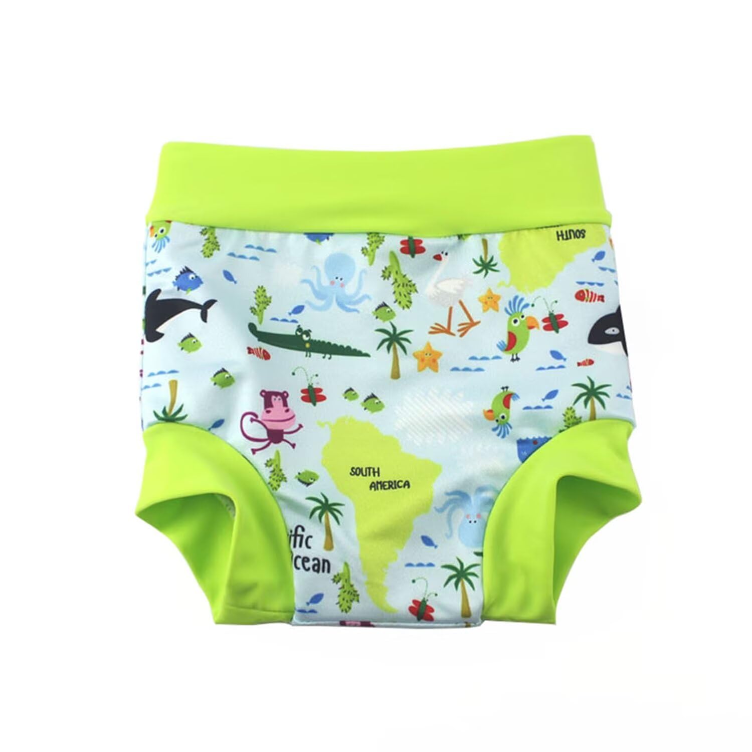 BabyPreg Baby Kids Swim Nappies Cover Diaper Pants High-Waisted Belly Protection Swimming Shorts (Green, 0-2 Years)