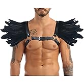 L'VOW Men Gothic Natural Real Feather Epaulet Shrug Shoulder Strap With Belt for Halloween Costume