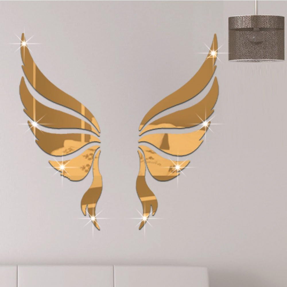 The Wings of Angel,Imaginative 3D Self-Adhesive Specular Wall Stickers Modern Stylish Fashion Art Design Removable DIY Acrylic Wall Decal for Kids,Bedroom,Home,10PCS,Gold