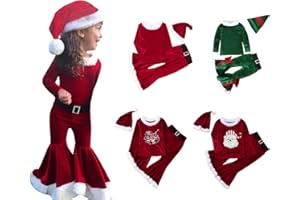 HIUARA Baby Girl Christmas Cosplay Santa Claus Costume Set 3Pcs Long Sleeve Tops Bell Bottom Velvet Pants Cosplay Outfits