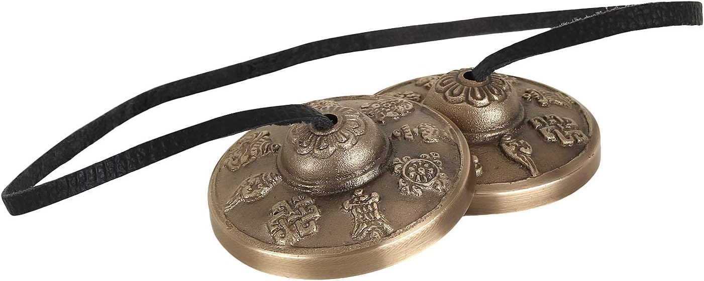 'Zap Impex Tingsha Tibetan Style Meditation Bell 2.1 8 Lucky Symbols Embossed, Bronze - Image 3