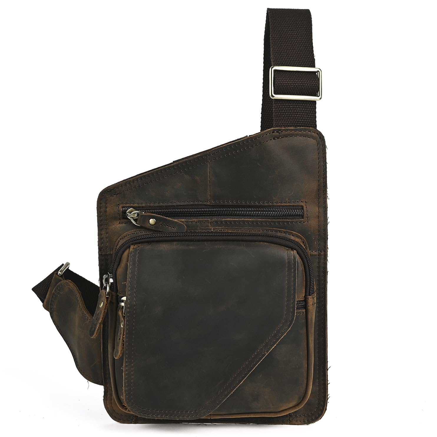 Handadsume Thick Crazy horse Leather Triangle Cross-body Sling Chest Bag Travel One Shoulder Backpack Daypack For Men Male 3028 (B214 Brown)