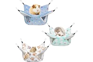 Lqucwepp 3PCS Rat Hammocks for Cage,Guinea Pig Hammock,2 Layer Pet Hammock Small Animal Pet Hammock,Plush Sugar Glider Cage S
