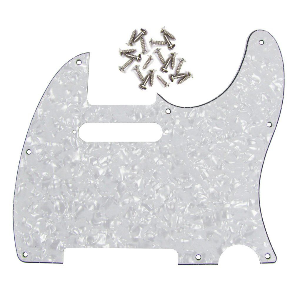 FLEOR 8 Hole 4Ply White Pearl TL Pickguard Single Coil Neck Hole Cut Guard Plate with Mounting Screws for U.S./Mexican Standard TL TE Plate Replacement โ image 1