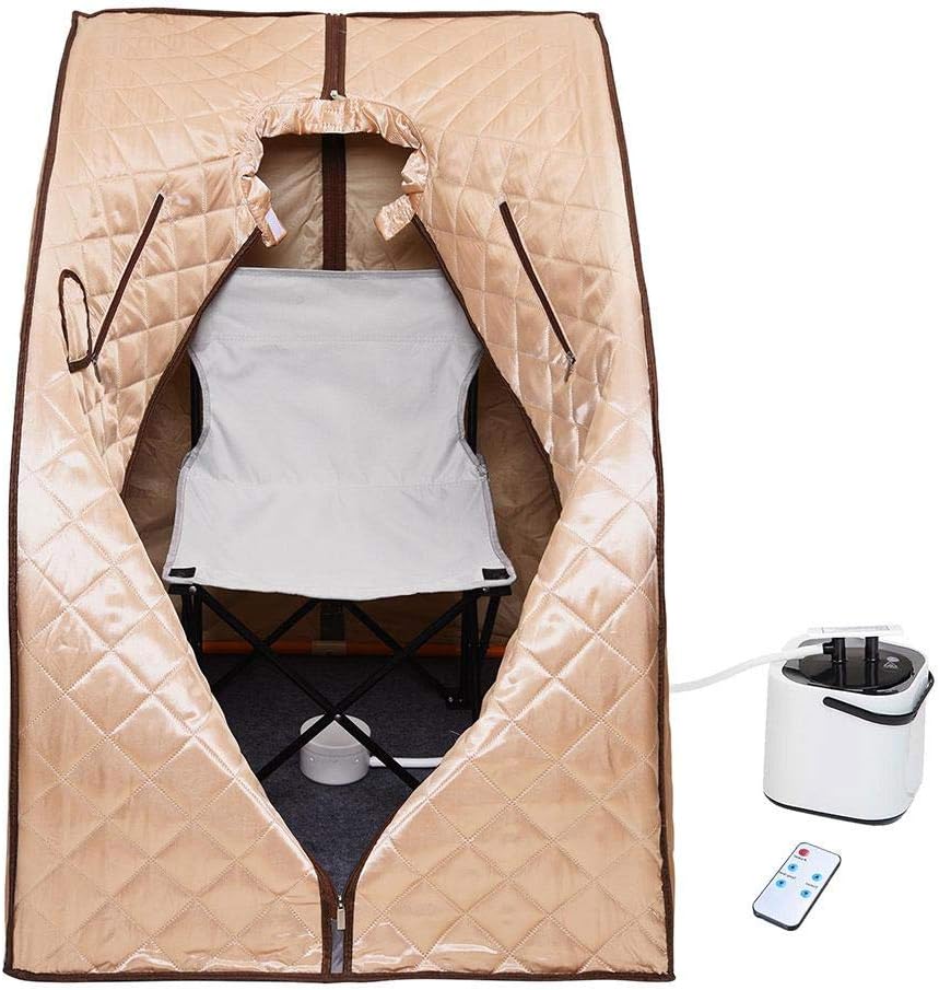 LeeMas Inc 2L Portable Steam Sauna Kit Personal Therapeutic SPA Slimming Detox Weight Loss Indoor Home w/Chair - Champagne Gold