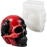 Skull Candle Mold Silicone Halloween Gothic Raven Skull DIY Resin Plaster Candle Making Silicone Mould for DIY Candles, Soap, Plaster Statue, Spooky Halloween Craft Supplies Home Decor
