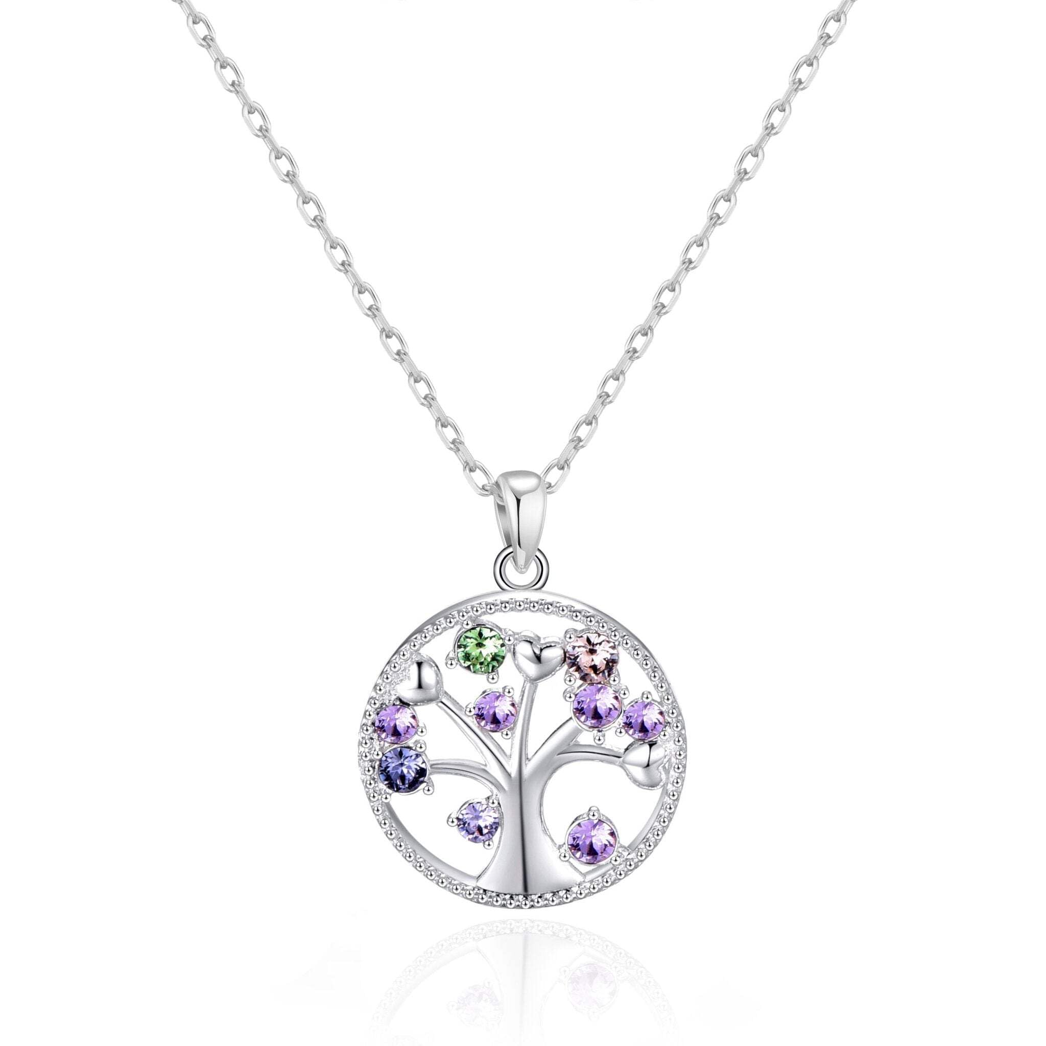Philip Jones Silver Plated Chakra Tree of Life Necklace Created with Zircondia® Crystals