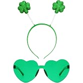 Tedercle St Patrick's Day Shamrock Headband and Glasses Set - Green Irish Clover Head Bopper Costume Dress-Up Accessories for