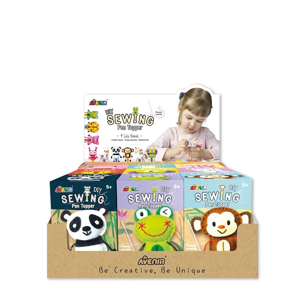 Avenir DIY Sewing Pen Topper Display (x9 pcs) Cute and Fun Pen Toppers - Display Carton of 9 Individual Boxed Pets! A Fun Activity Craft kit.