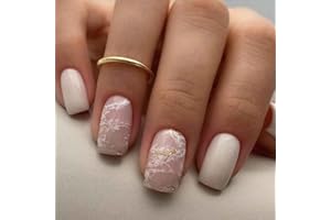 Enppode Medium Press on Nails Square Fake Nails White Nails Glossy Full Cover Nails for Women 24 PCS/Set