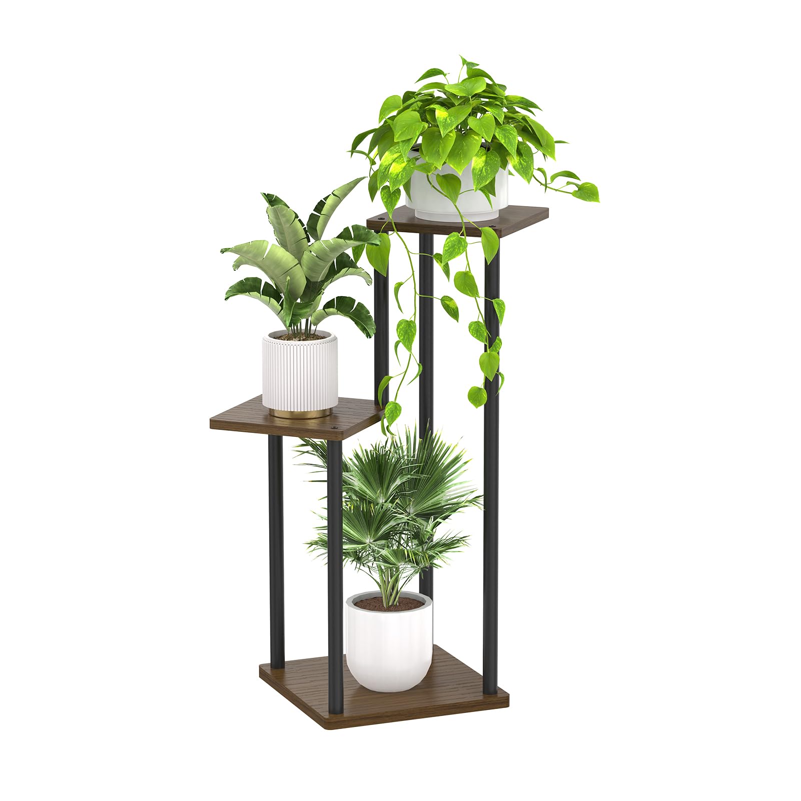 Photo 1 of Oppro 3 Tier Plant Stand Indoor Outdoor, Wood Metal Flower Shelf Pot Holder Clearance, Tall Multiple Plants Corner Rack Aesthetic Organizer for Patio Orchid Office Porch Living Room Garden, Black Oak