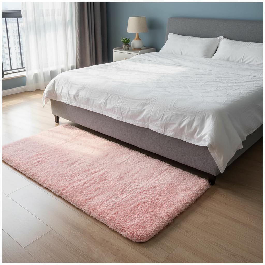 ConCus-T Pink Mat For Girls Bedroom Bath Mat Area Rug Shag Faux Fur Girls Fluffy Rug Cute Furry for Tub Living Room, Pink, 60 X 120cm