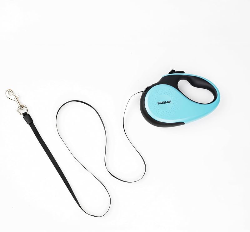 Retractable Dog Lead, M - 5 m Tape, Black/Turquoise – Anti-Slip Handle, Ribbon Leash, extandable, One Handed Brake, Pause, Lock, Reflective Ribbon, Tangle Free, Heavy Duty