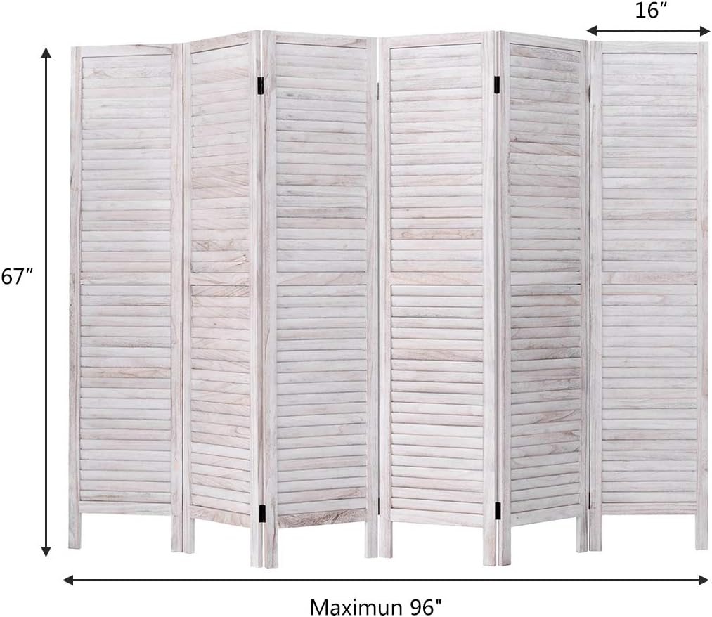 Giantex 6 Panel Wood Room Divider, 5.6 Ft Tall Oriental Folding Freestanding Partition Privicy Room Dividers Screen for Home, Office, Restaurant, Bedroom (White) -
