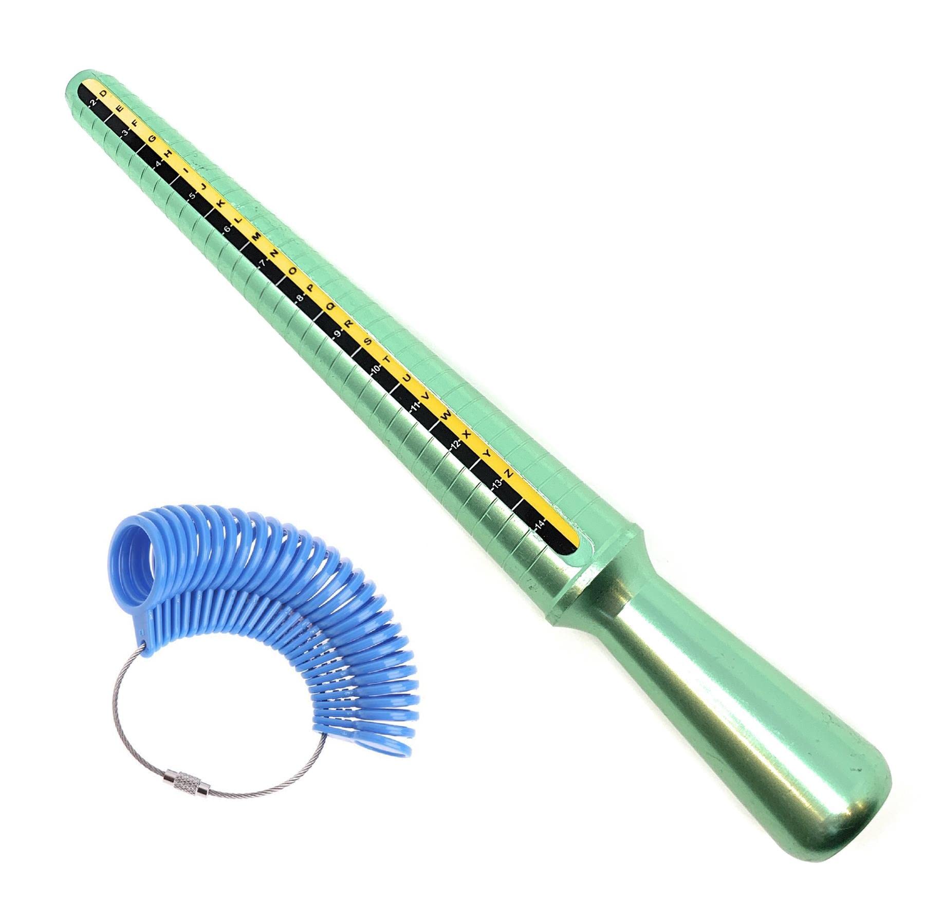UK British Blue Finger Sizer & Green Aluminum Ring Mandrel Measurer Stick Tool Size A-Z
