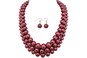 FASHION 21 Women's Faux Pearl Three Multi-Strand Statement Necklace and Earrings Set