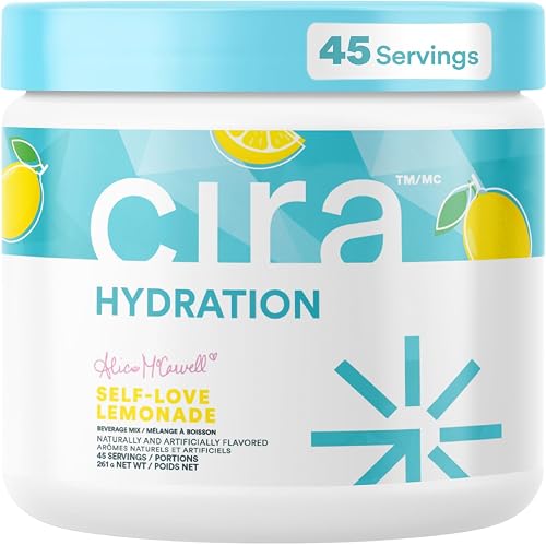 Cira Hydration Electrolytes Powder - Cira x Alicia McCarvell’s Daily Electrolyte Powder, Sugar Free w Himalayan Salt, Magnesium, & Potassium for Dehydration Relief - Self-Love Lemonade, 45 Servings