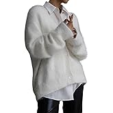 Yimoon Womens Fuzzy Cardigan Sweater V Neck Long Sleeve Button Down Slouchy Furry Knit Sweaters 2026