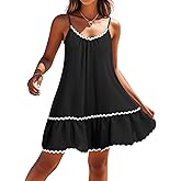 Yonique Women Beach Cover Up Dresses Spaghetti Strap Dresses Summer Coverups Casual Sundresses with Ruffle Hem