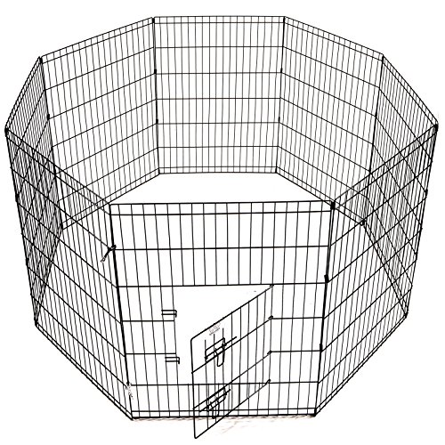 Idealchoiceproduct 36 inch Pet Playpen Pet Pen Folding Wire Dog Exercise Pen Pet Fence Yard Fence 8 Panel Cage 24-42 Inch-Black Color
