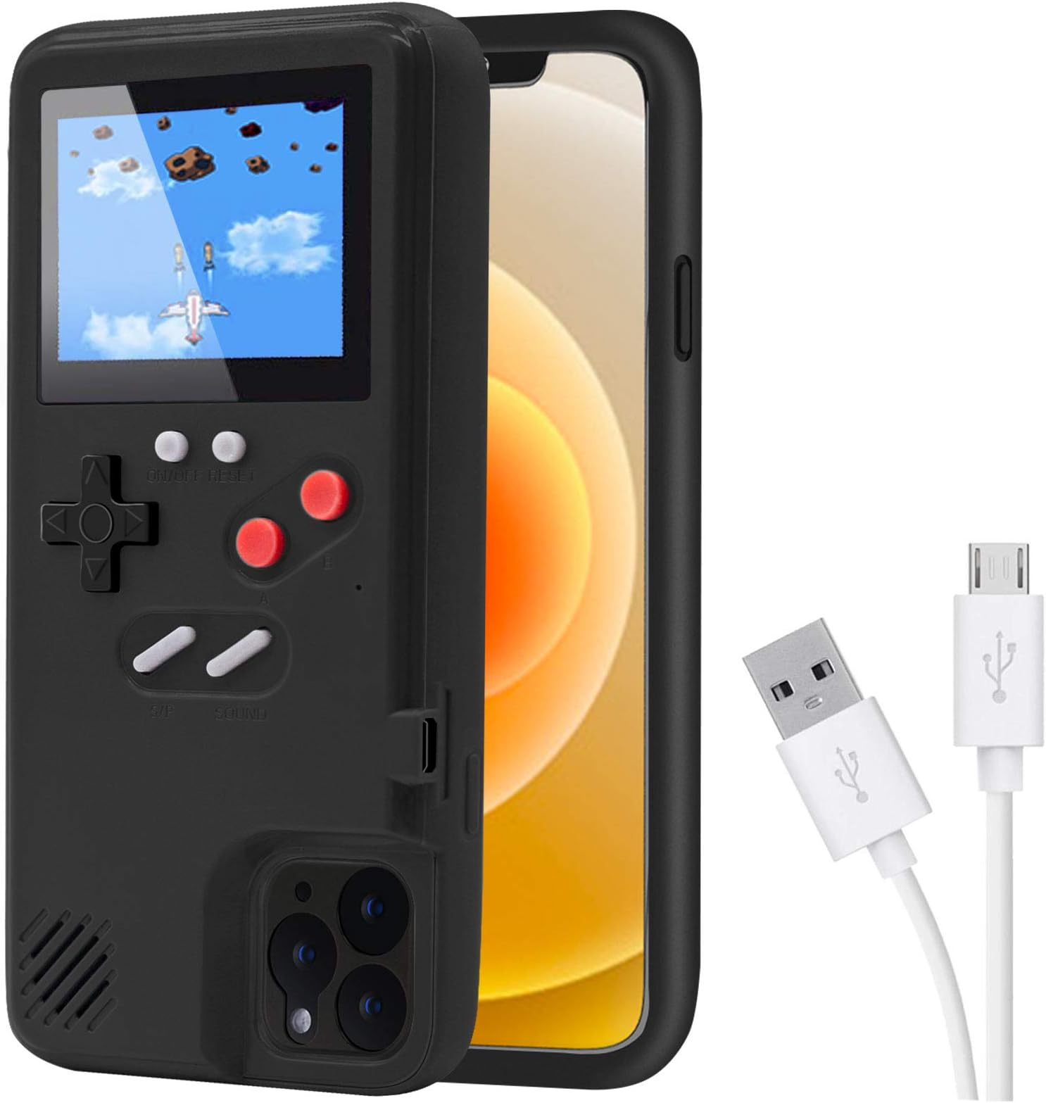 Game Case for iPhone, Retro Protective Case with Own Power Supply, 36 Small Games, Colour Display, Video Game Case for iPhone 11 (Black)