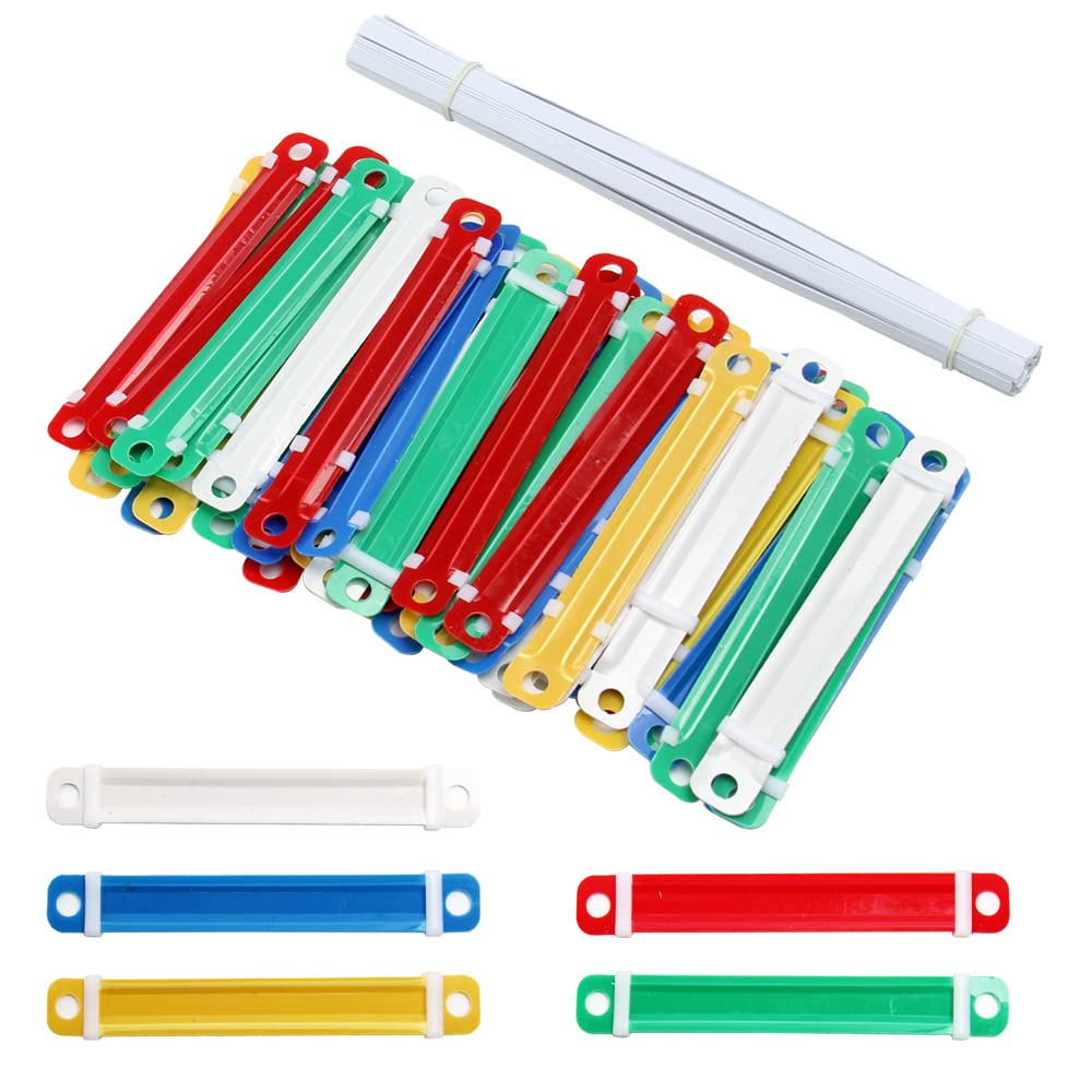 Neikafan 100Pcs 2 Hole Binder Clip Colorful Paper Fasteners Plastic File Strip for Office School Paper Files Binder Filing Clip
