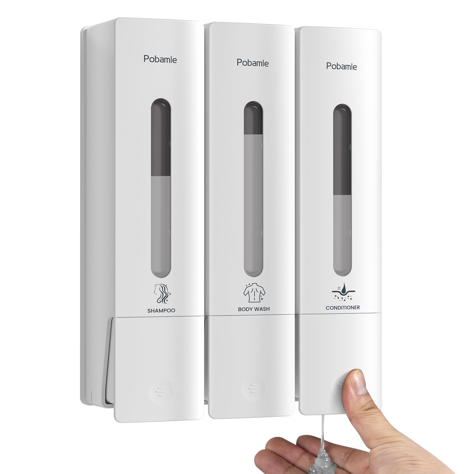 Photo 1 of 1984 Shower Soap Dispenser Bathroom Set Shampoo Conditioner Body Wash Dispenser Wall Mounted Shower Shampoo Dispenser 3 Chamber No Drill for Home Star Hotel 3 x 400ml Beige