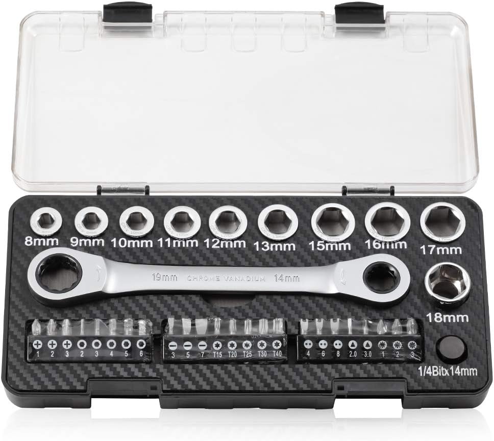 SPEEDWOX Ratchet Socket Wrench Set Metric Heavy Duty 180 Degree Rotating Head Double Box End Ratcheting Gear Spanner 6 Pcs Multi Functional Combination Reversible Universal Ratchet Wrench