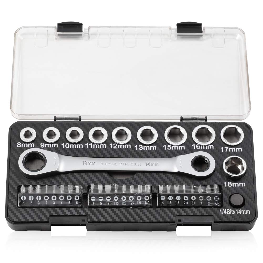SPEEDWOX Ratchet Socket Wrench Set Metric Heavy Duty 180 Degree Rotating Head Double Box End Ratcheting Gear Spanner 6 Pcs Multi Functional Combination Reversible Universal Ratchet Wrench