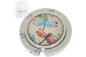 ROFLYER Cute Round Purse Hook - Foldable Handbag Hanger Safer Cleaner Bag, Fold Up Folding Table Hanger, with Velvet Pouch (Dragonfly)