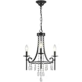 Small Crystal Chandelier, 3-Lights Modern Black Chandeliers for Dinning Room, Wagon Wheel Black Chandelier, Farmhouse Hanging