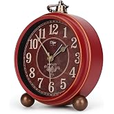 Number-one Classic Retro Alarm Clock, Red Vintage Non-Ticking Table Desk Small Alarm Clock, Battery Operated Silent Quartz Movement HD Glass for Bedroom Living Room Indoor Decoration