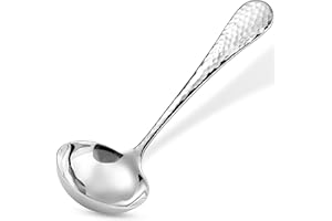 KEAWELL Premium 7.3" Hammered Gravy Ladle – 18/10 Stainless Steel – Exquisite Blend of Elegance and Functionality – Dishwashe