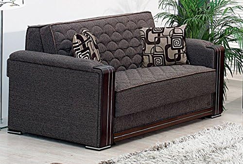 BEYAN Oregon Collection Chenille Upholstered Convertible Sleeper Loveseat with Storage, Solid Wood Frame, and Steel Innersprings, Grey