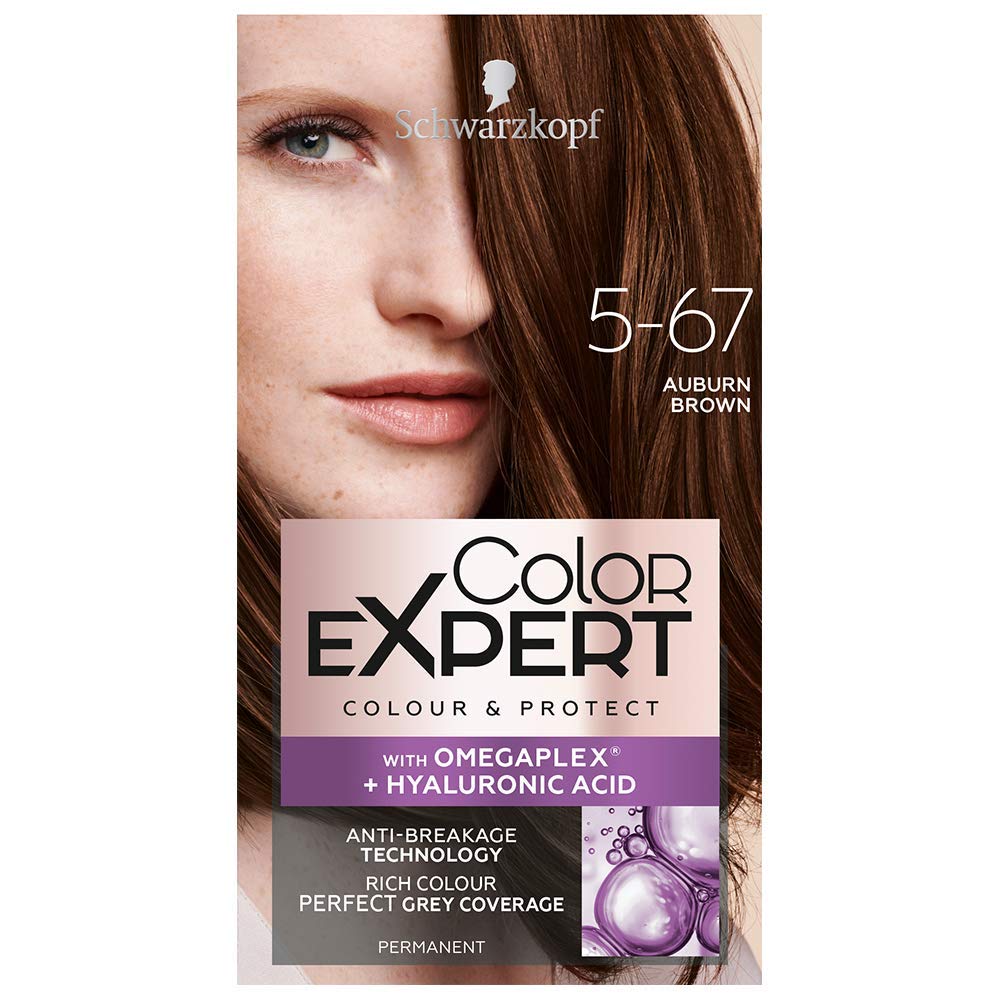 Schwarzkopf Color Expert Brown Hair Dye Permanent, Up to 50% Grey Hair Coverage & Protect with Omegaplex - 5-67 Auburn Brown