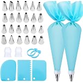 FATUXZ Cake Decorating Kit with Piping Bags and Tips Set | 2 Reusable Piping Bags, 24 Icing Tips, 2 Couplers, 3 Scrapers, 2 Silicone Rings