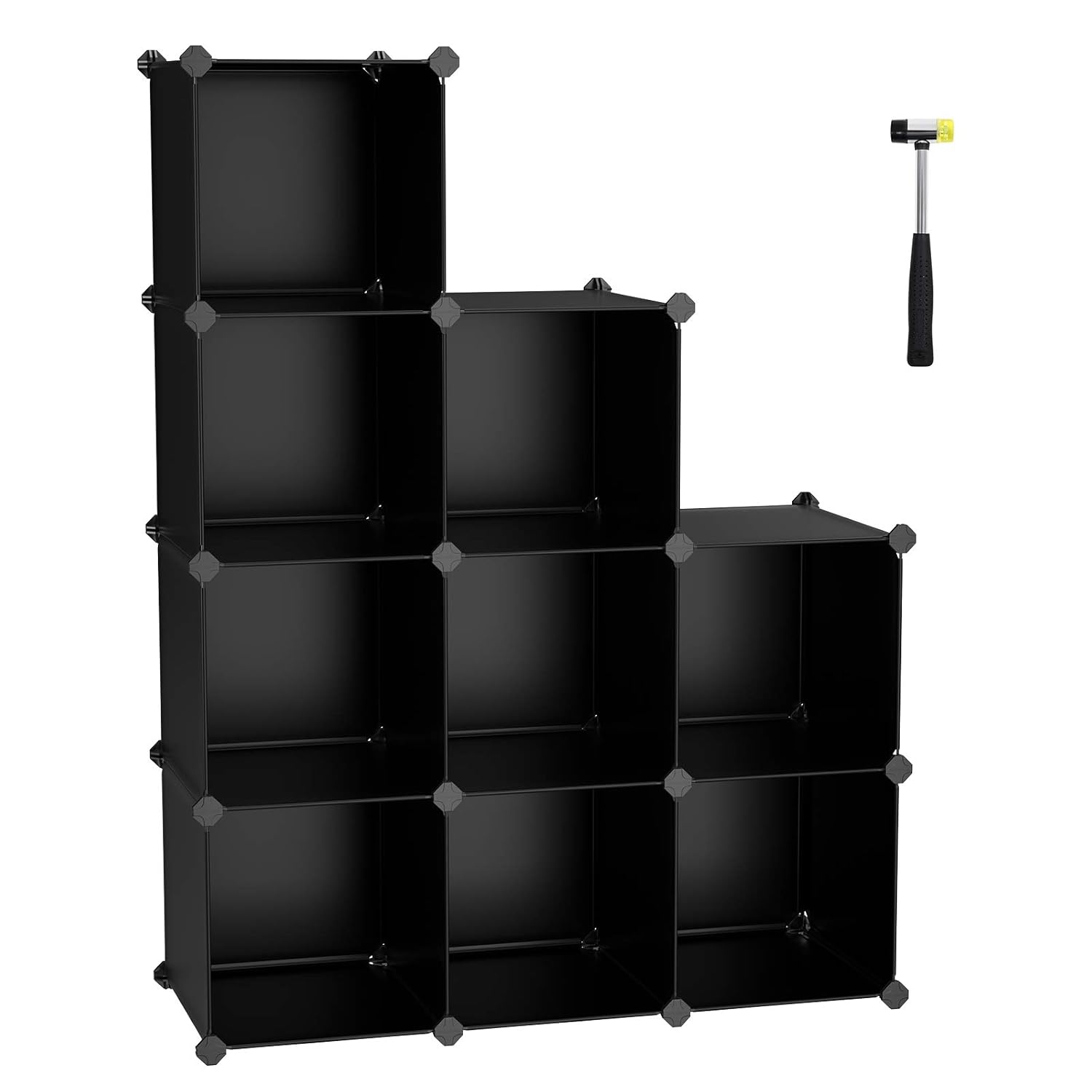 SONGMICS Cube Storage Organizer, 9-Cube Closet Storage Shelves, DIY Plastic Closet Cabinet, Modular Bookcase, Storage Shelving for Bedroom, Living Room, Office, with Rubber Hammer Black ULPC33B