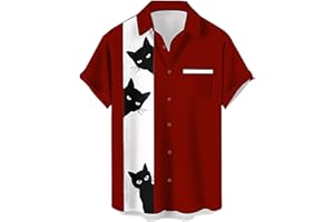 Liantty Bowling Shirt for Men Retro 1950s Button Down Short Sleeve Shirt Funny Party Beach Hawaiian Shirts